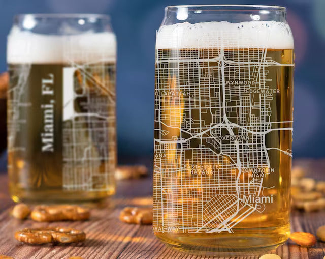 City Map Beer Can Glass - Top 50 US Cities