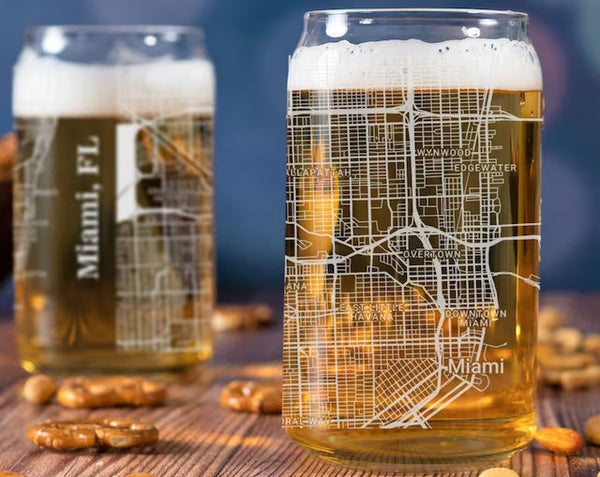 City Map Beer Can Glass - Top 50 US Cities
