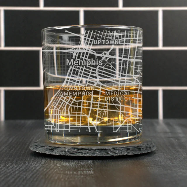 City Map Rocks Glass - Top 50 US Cities