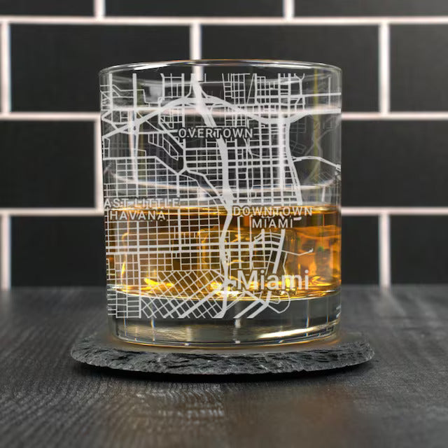 City Map Rocks Glass - Top 50 US Cities