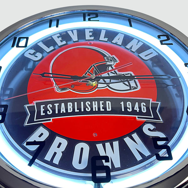 Cleveland Browns - Metal White Neon Clock For the Sports Lover Sign Box Co.