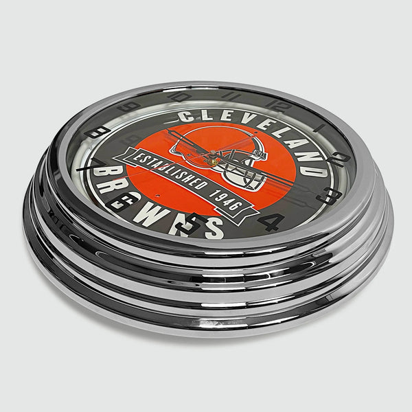 Cleveland Browns - Metal White Neon Clock For the Sports Lover Sign Box Co.