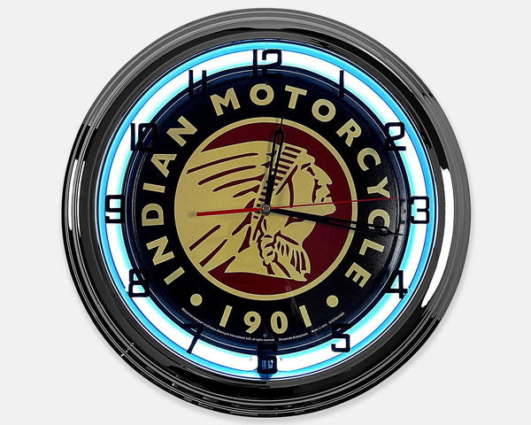 Indian Motorcycles - Metal White Neon Clock For the Gear Head Sign Box Co.