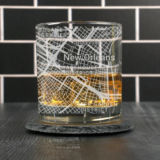 City Map Rocks Glass - Top 50 US Cities