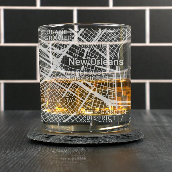 City Map Rocks Glass - Top 50 US Cities