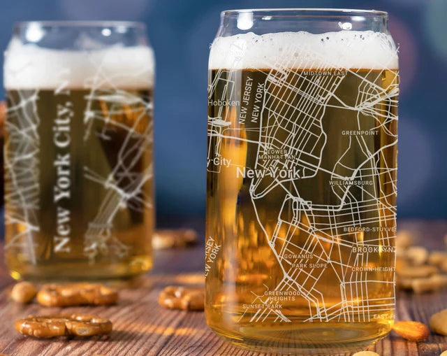 City Map Beer Can Glass - Top 50 US Cities For the Bar Hometown Gifts New York City NY