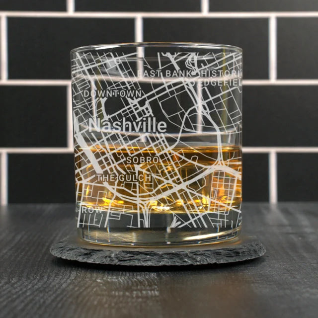 City Map Rocks Glass - Top 50 US Cities