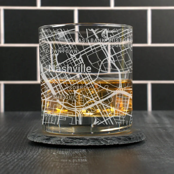 City Map Rocks Glass - Top 50 US Cities