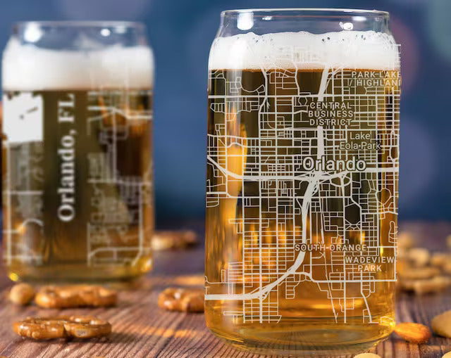 City Map Beer Can Glass - Top 50 US Cities For the Bar Hometown Gifts Orlando FL