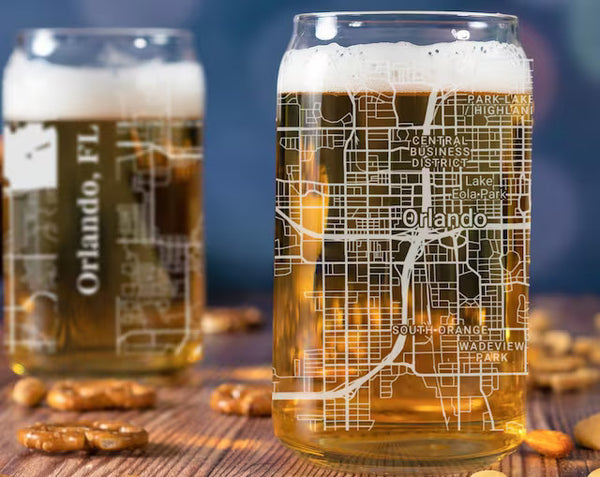 City Map Beer Can Glass - Top 50 US Cities For the Bar Hometown Gifts Orlando FL