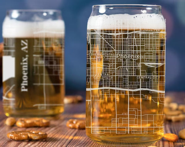 City Map Beer Can Glass - Top 50 US Cities For the Bar Hometown Gifts Phoenix AZ