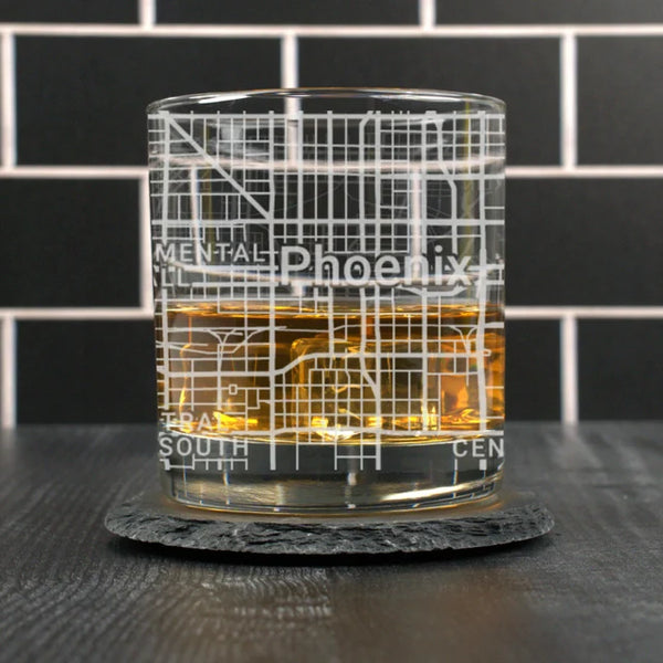 City Map Rocks Glass - Top 50 US Cities