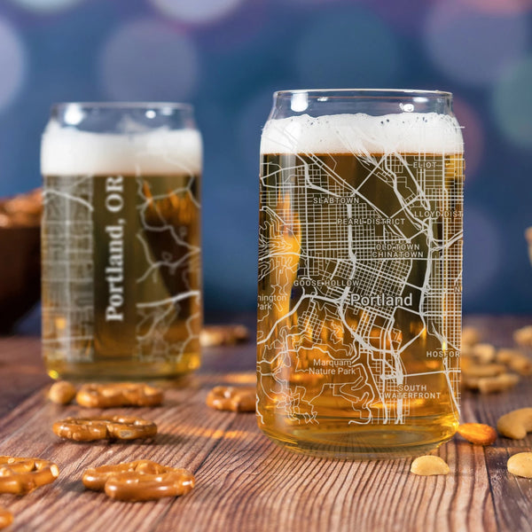 City Map Beer Can Glass - Top 50 US Cities For the Bar Hometown Gifts Portland OR