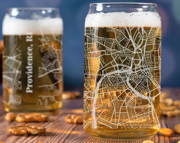 City Map Beer Can Glass - Top 50 US Cities For the Bar Hometown Gifts Providence RI