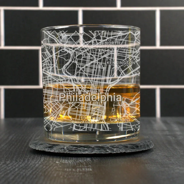 City Map Rocks Glass - Top 50 US Cities