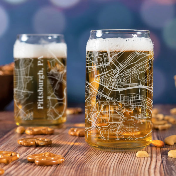 City Map Beer Can Glass - Top 50 US Cities
