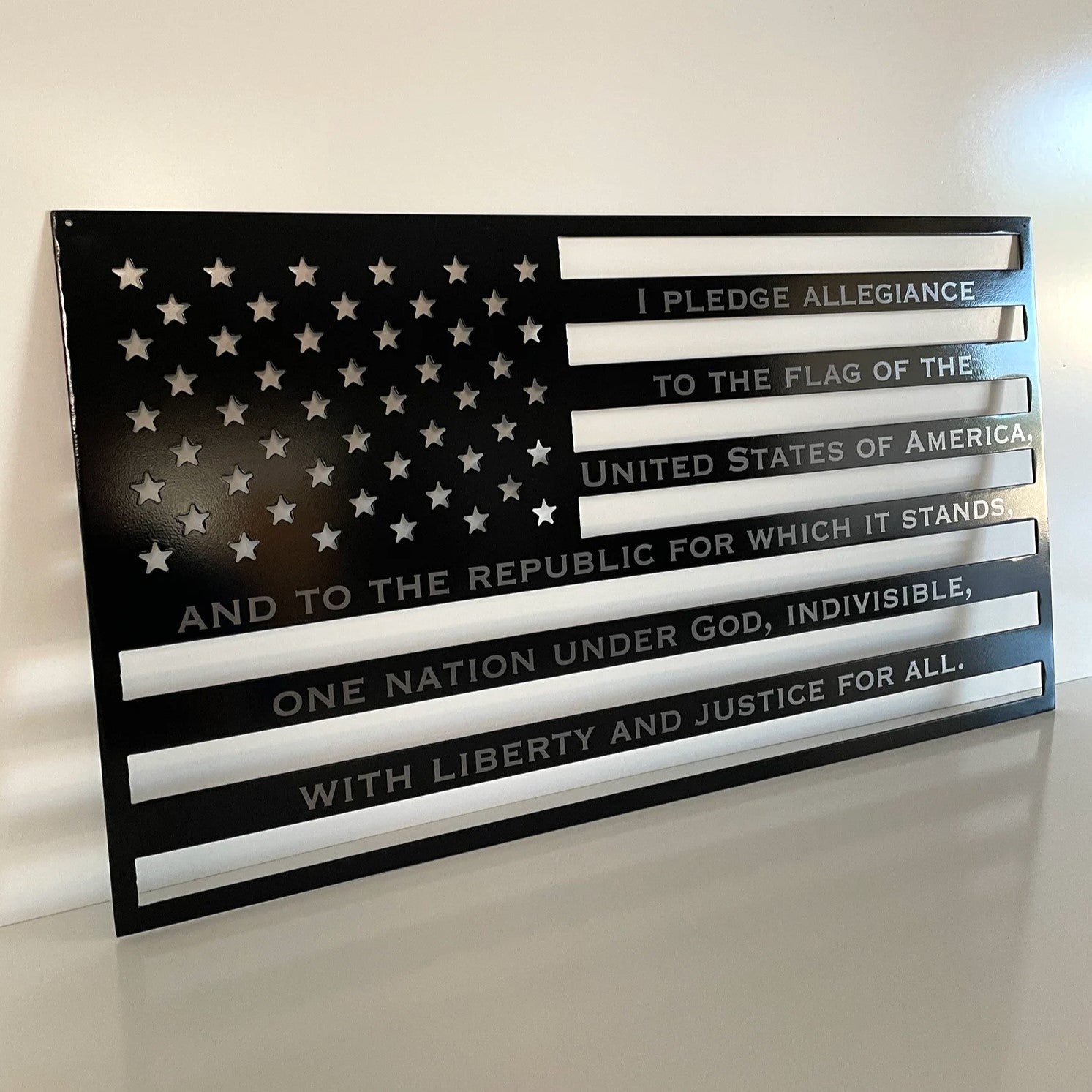 Pledge of Allegiance American Flag - Laser Etched Metal For the Man Cave McCurdy Woodworking