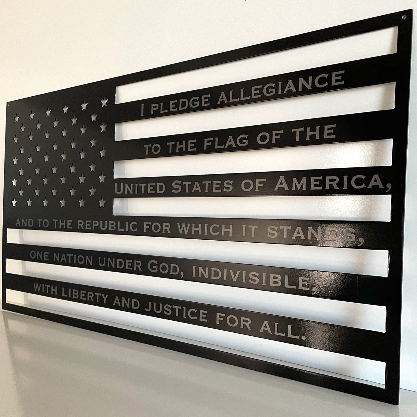 Pledge of Allegiance American Flag - Laser Etched Metal For the Man Cave McCurdy Woodworking
