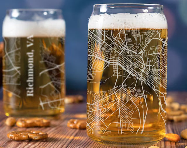 City Map Beer Can Glass - Top 50 US Cities For the Bar Hometown Gifts Richmond VA