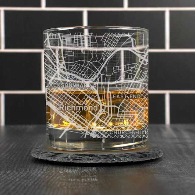 City Map Rocks Glass - Top 50 US Cities For the Bar Hometown Gifts Richmond VA