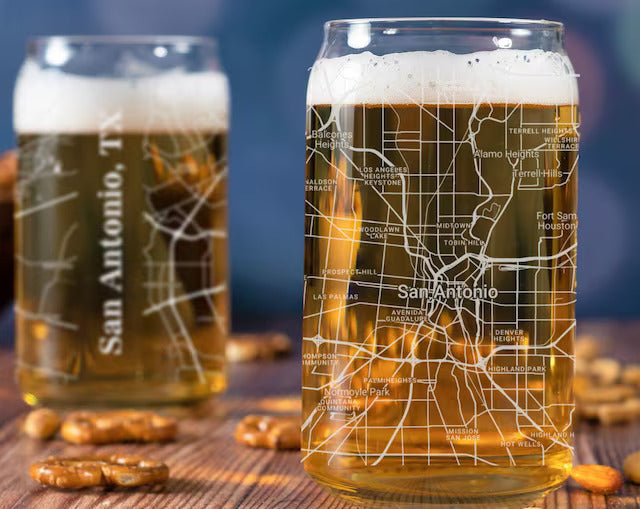 City Map Beer Can Glass - Top 50 US Cities For the Bar Hometown Gifts San Antonio TX