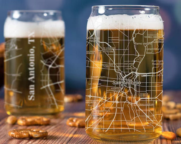City Map Beer Can Glass - Top 50 US Cities For the Bar Hometown Gifts San Antonio TX