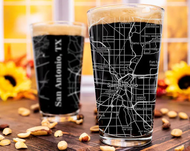 City Map Pint Glass - Top 50 US Cities For the Bar Hometown Gifts San Antonio TX