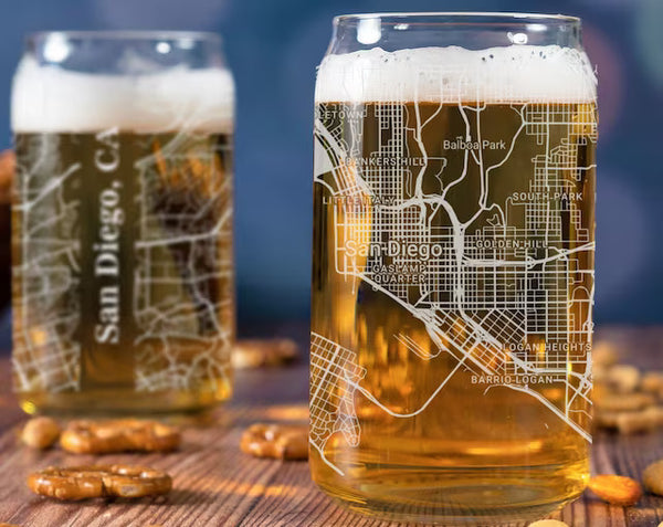 City Map Beer Can Glass - Top 50 US Cities For the Bar Hometown Gifts San Diego CA