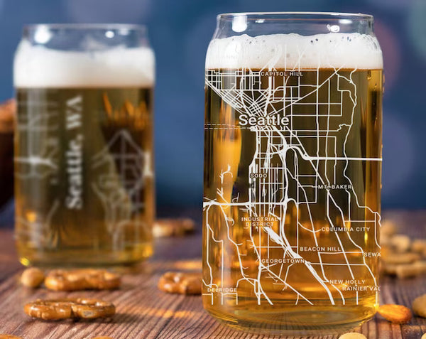 City Map Beer Can Glass - Top 50 US Cities