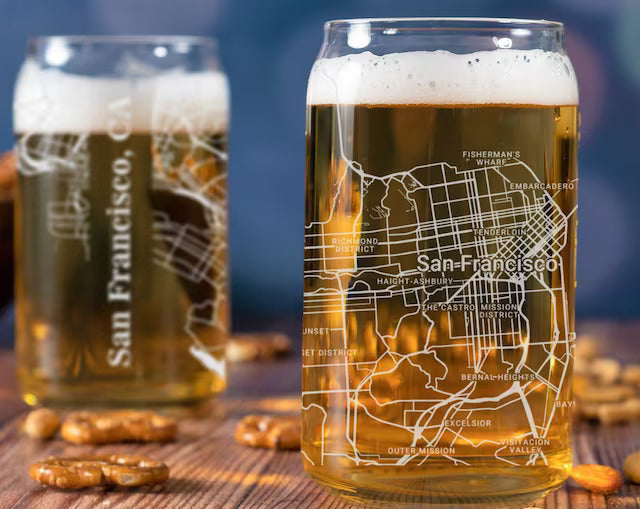 City Map Beer Can Glass - Top 50 US Cities