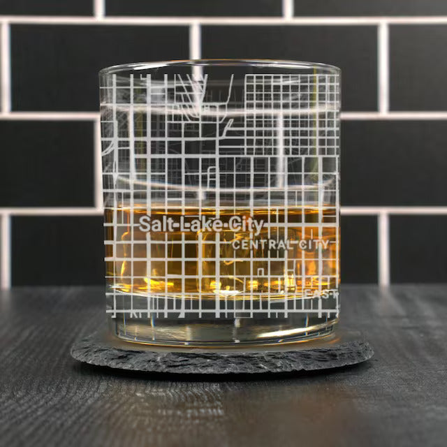 City Map Rocks Glass - Top 50 US Cities For the Bar Hometown Gifts Salt Lake City UT
