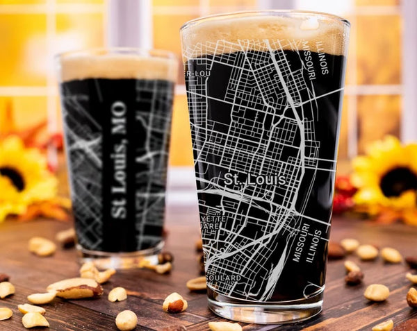 City Map Pint Glass - Top 50 US Cities For the Bar Hometown Gifts St. Louis MO