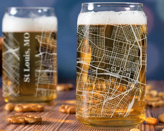 City Map Beer Can Glass - Top 50 US Cities For the Bar Hometown Gifts St. Louis MO