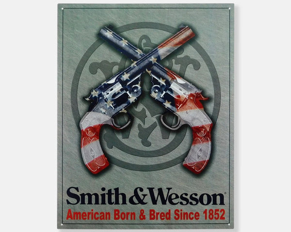 Smith & Wesson 'American Born and Bred' - Tin Metal Sign For the Man Cave Sign Box Co.