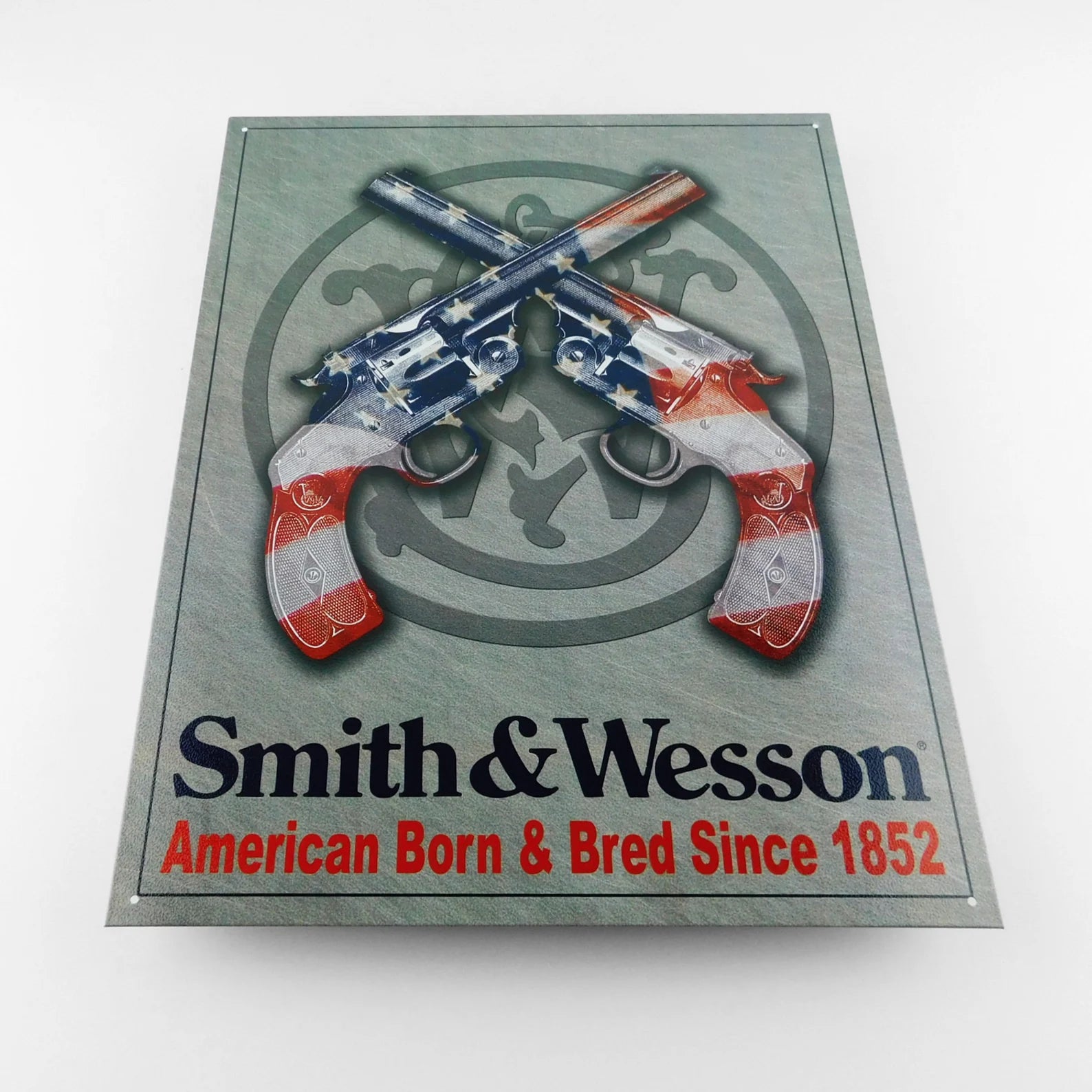 Smith & Wesson 'American Born and Bred' - Tin Metal Sign For the Man Cave Sign Box Co.