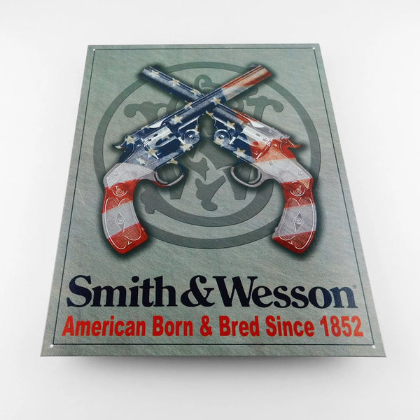 Smith & Wesson 'American Born and Bred' - Tin Metal Sign For the Man Cave Sign Box Co.
