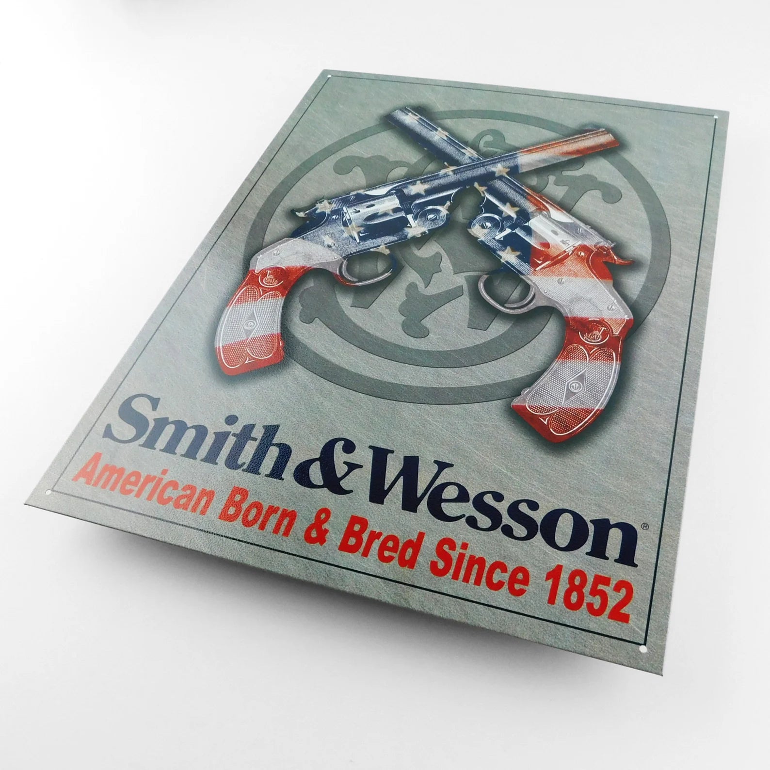 Smith & Wesson 'American Born and Bred' - Tin Metal Sign For the Man Cave Sign Box Co.