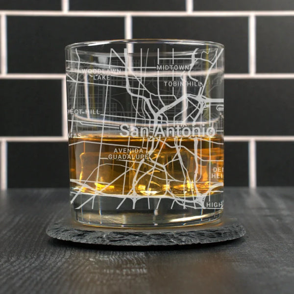 City Map Rocks Glass - Top 50 US Cities