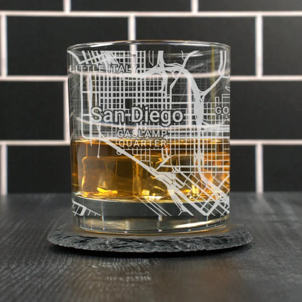City Map Rocks Glass - Top 50 US Cities
