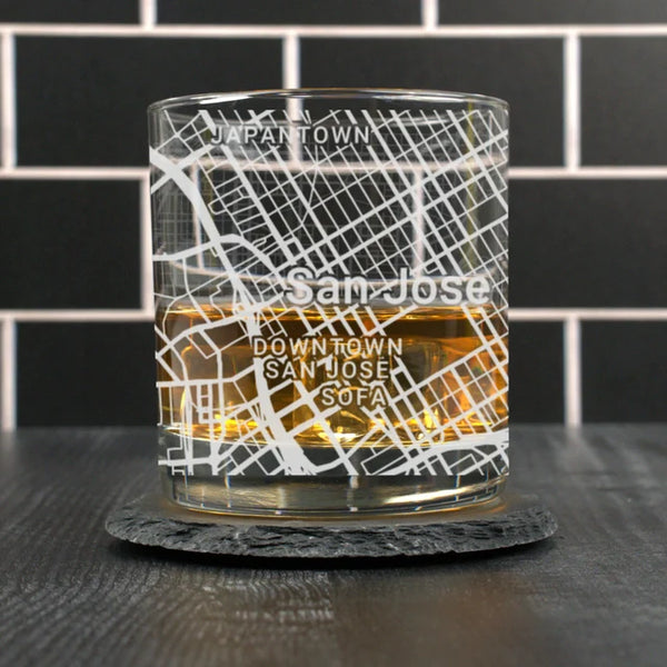 City Map Rocks Glass - Top 50 US Cities