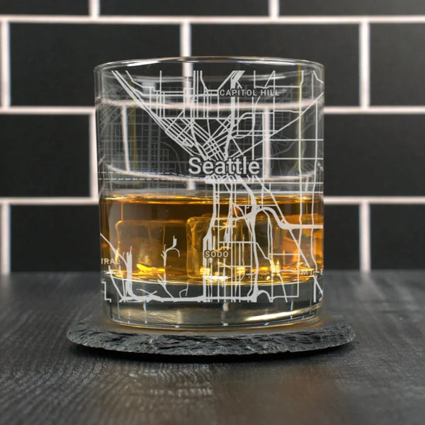 City Map Rocks Glass - Top 50 US Cities