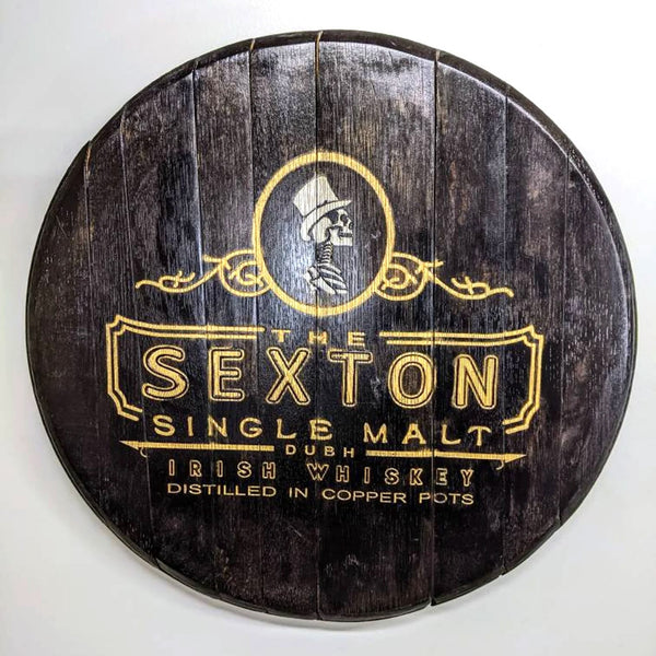 The Sexton Irish Whiskey Barrel Top - Wall Hanging For the Man Cave Gambill Woodworking