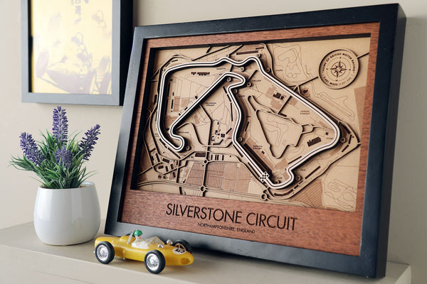 Silverstone Circuit - Formula 1 - 3D Wood Track Map For the Gear Head Karta Trek