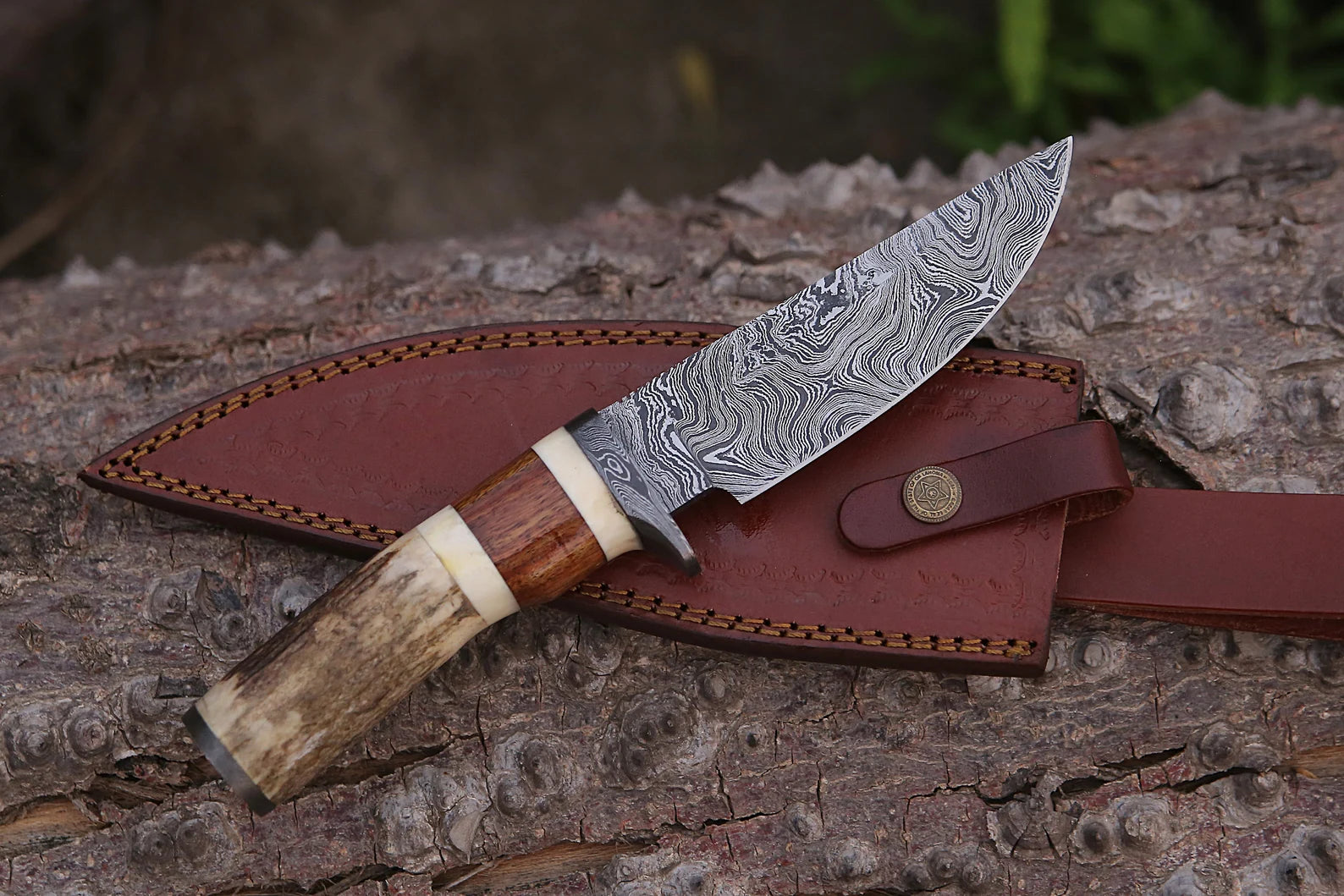 Skinner Knife - Damascus Steel – Stag Handle For the Outdoorsman Orklo Knives
