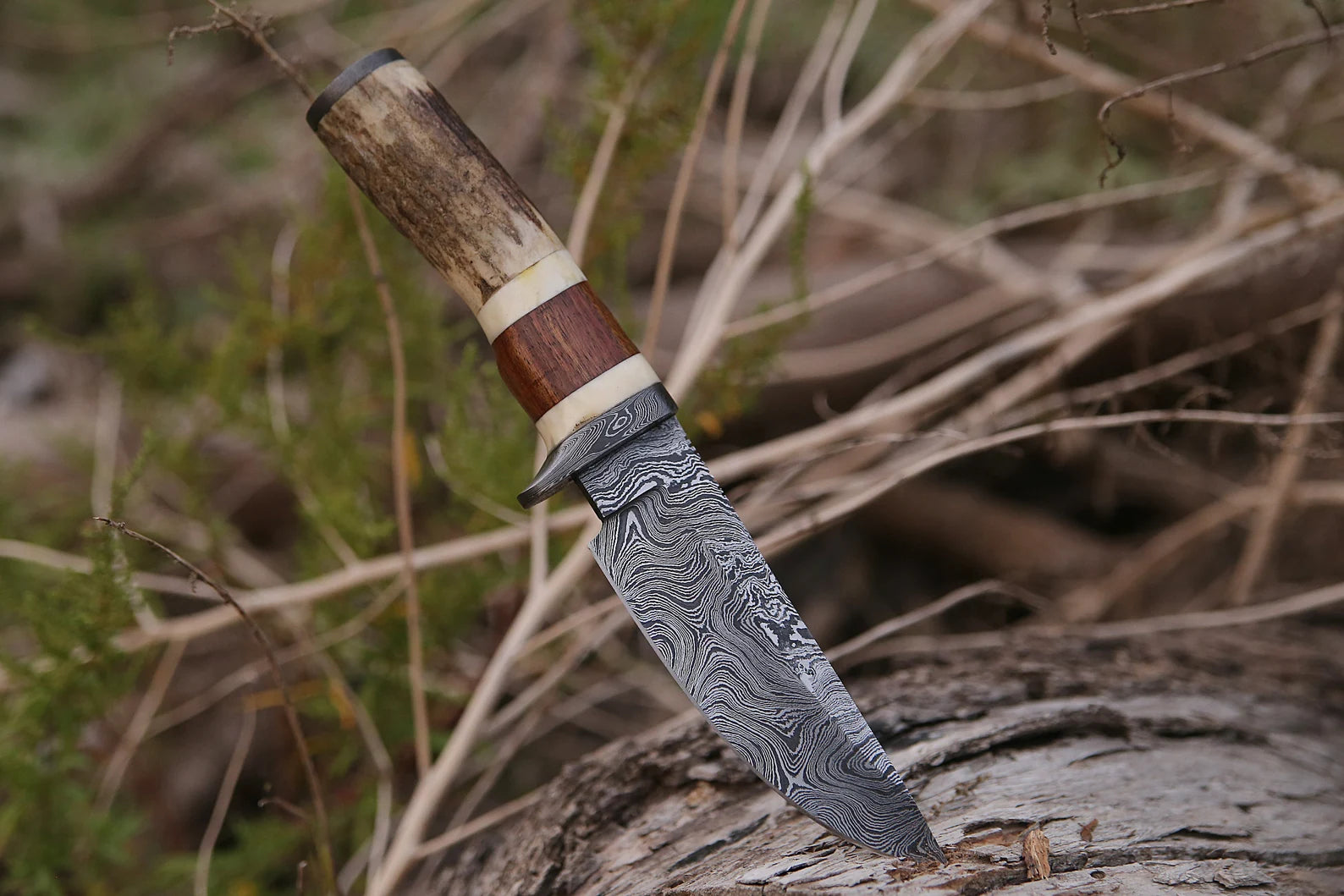 Skinner Knife - Damascus Steel – Stag Handle For the Outdoorsman Orklo Knives
