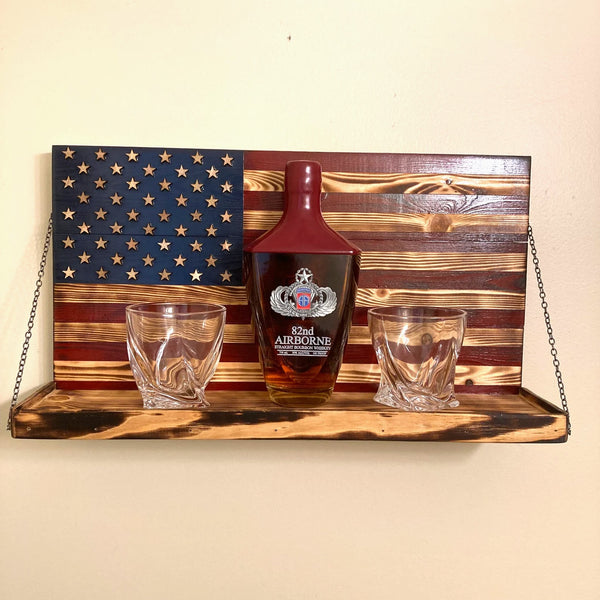 Whiskey Bottle Rack - Blue with Red Stripes and Burnt Wood For the Bar 13 Stripes