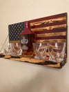 Whiskey Bottle Rack - Blue with Red Stripes and Burnt Wood For the Bar 13 Stripes