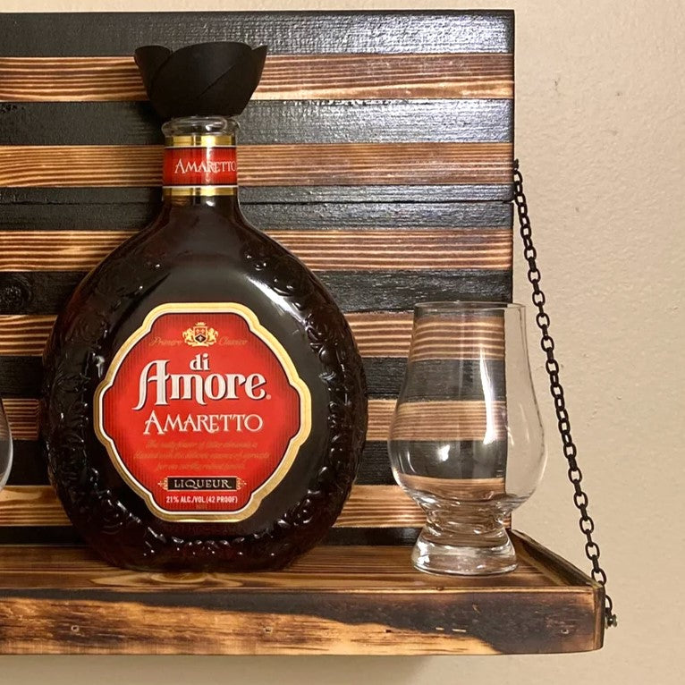 Whiskey Bottle Rack - Black and Burnt Wood For the Bar 13 Stripes