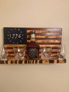 Whiskey Bottle Rack - 1776 Blue with Red Stripes and Burnt Wood For the Bar 13 Stripes