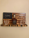 Whiskey Bottle Rack - 1776 Blue with Red Stripes and Burnt Wood For the Bar 13 Stripes